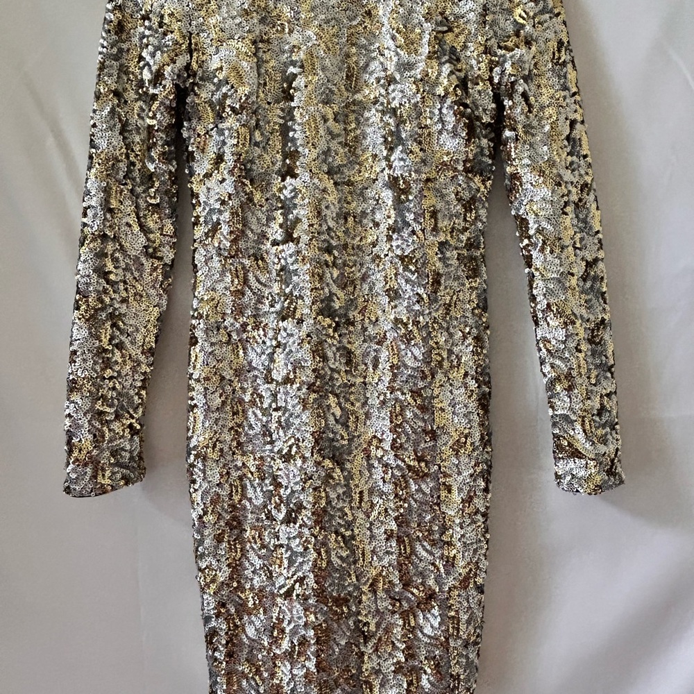 Gianni Bini Gold and Cream Sequin Long Sleeve Mini Dress